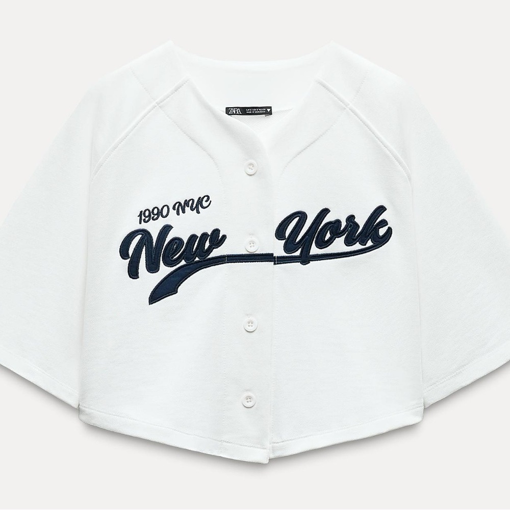 Zara White Button Down Baseball Shirt